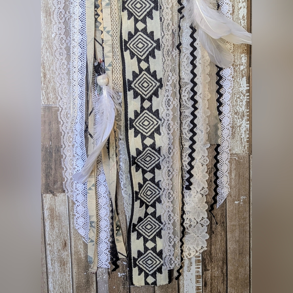 New Handcrafted Boho Dreamcatcher With Rustic Wooden Cross & Feathers - Picture 8 of 9